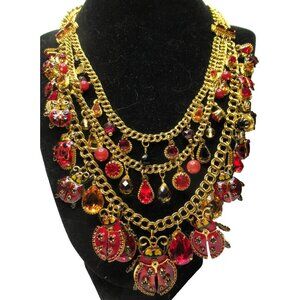 LUNCH AT THE RITZ Red & Black Enamel Crystal Ladybug Necklace